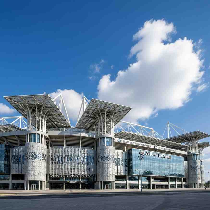 Esterno moderno di uno stadio di calcio