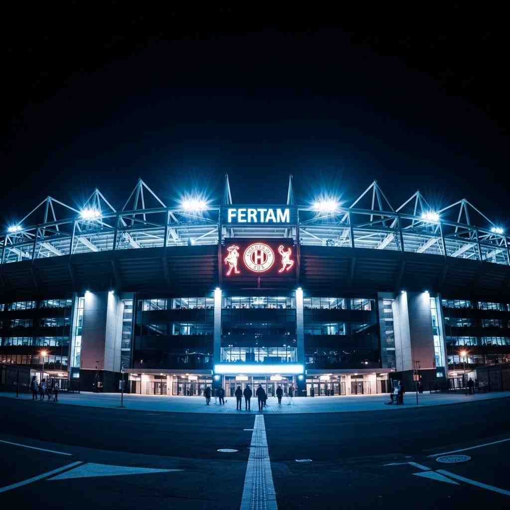Vista notturna di uno stadio illuminato
