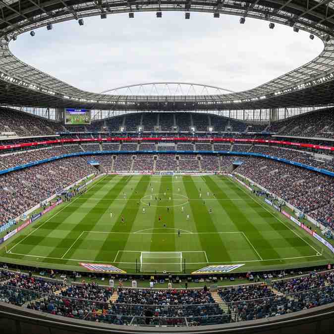 Panorama di uno stadio di calcio pieno di spettatori