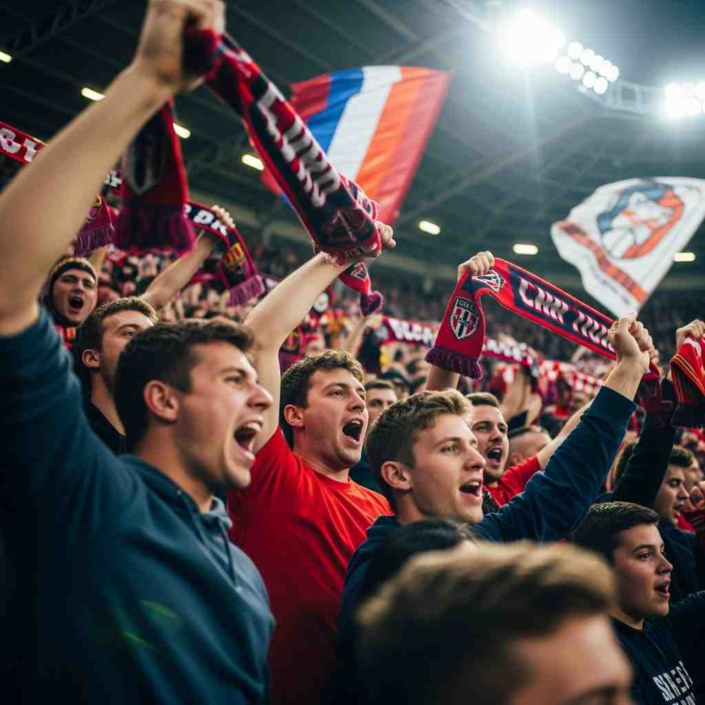 Tifosi che acclamano in uno stadio di calcio